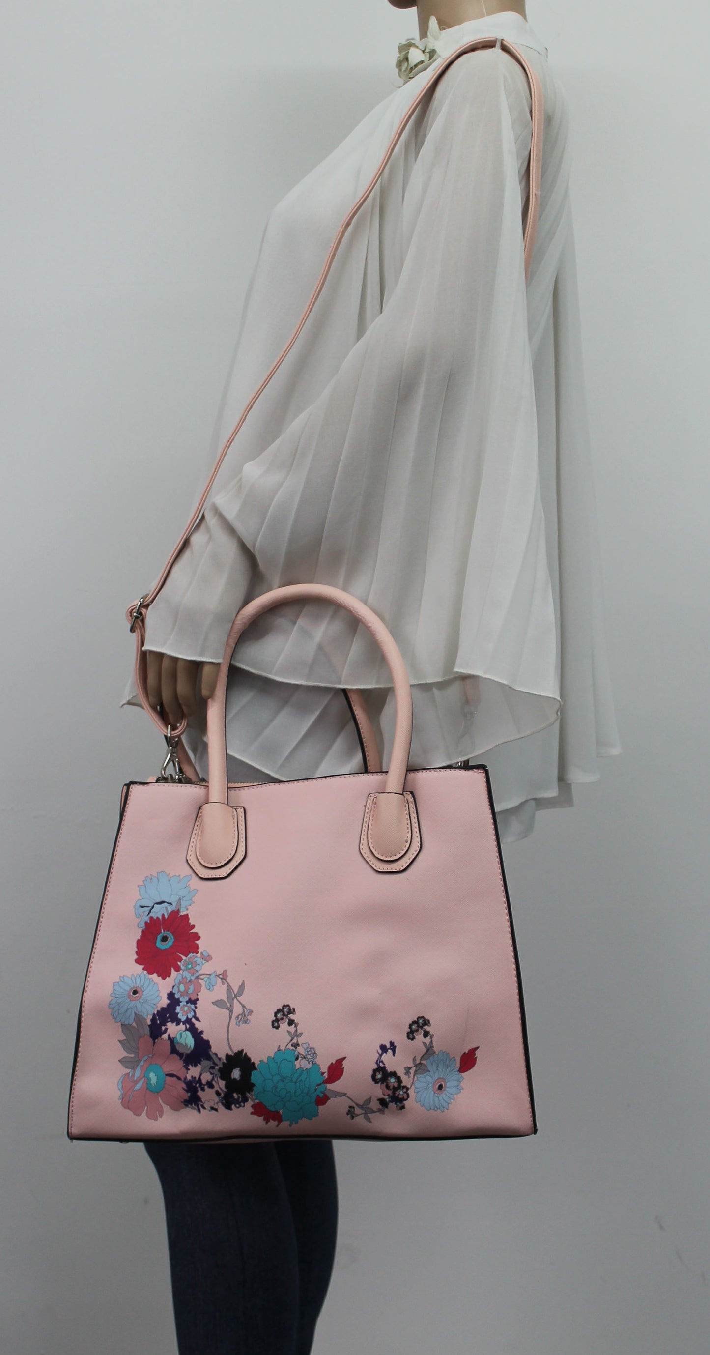 Hanna Floral Handbag Pale PinkBeautiful Cute Animal Faux Leather Clutch Bag Handles Strap Summer School