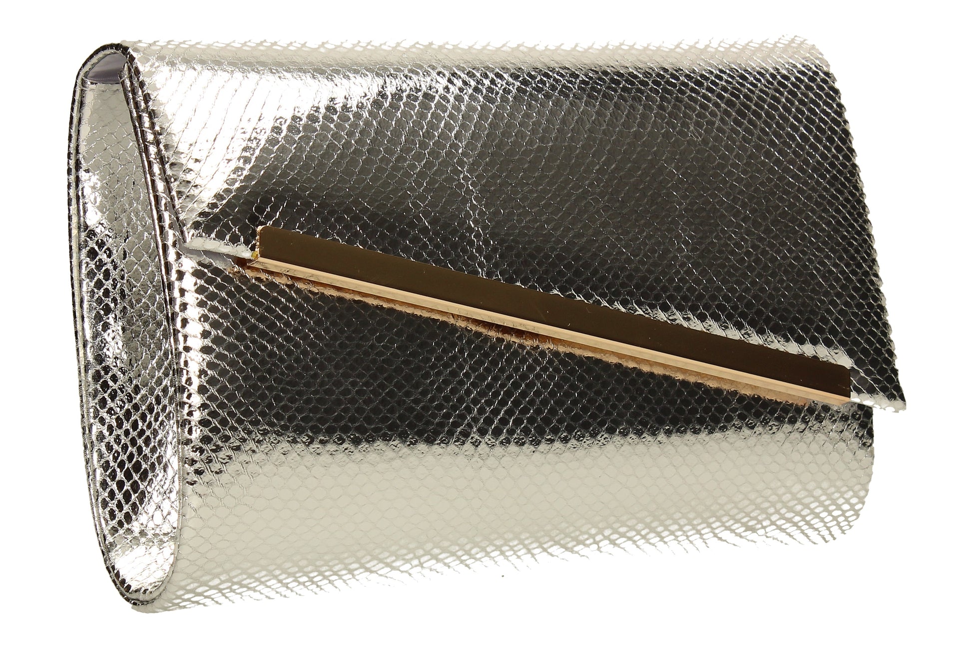 SWANKYSWANS Isla Snakeskin Shiny Clutch Silver Cute Cheap Clutch Bag For Weddings School and Work