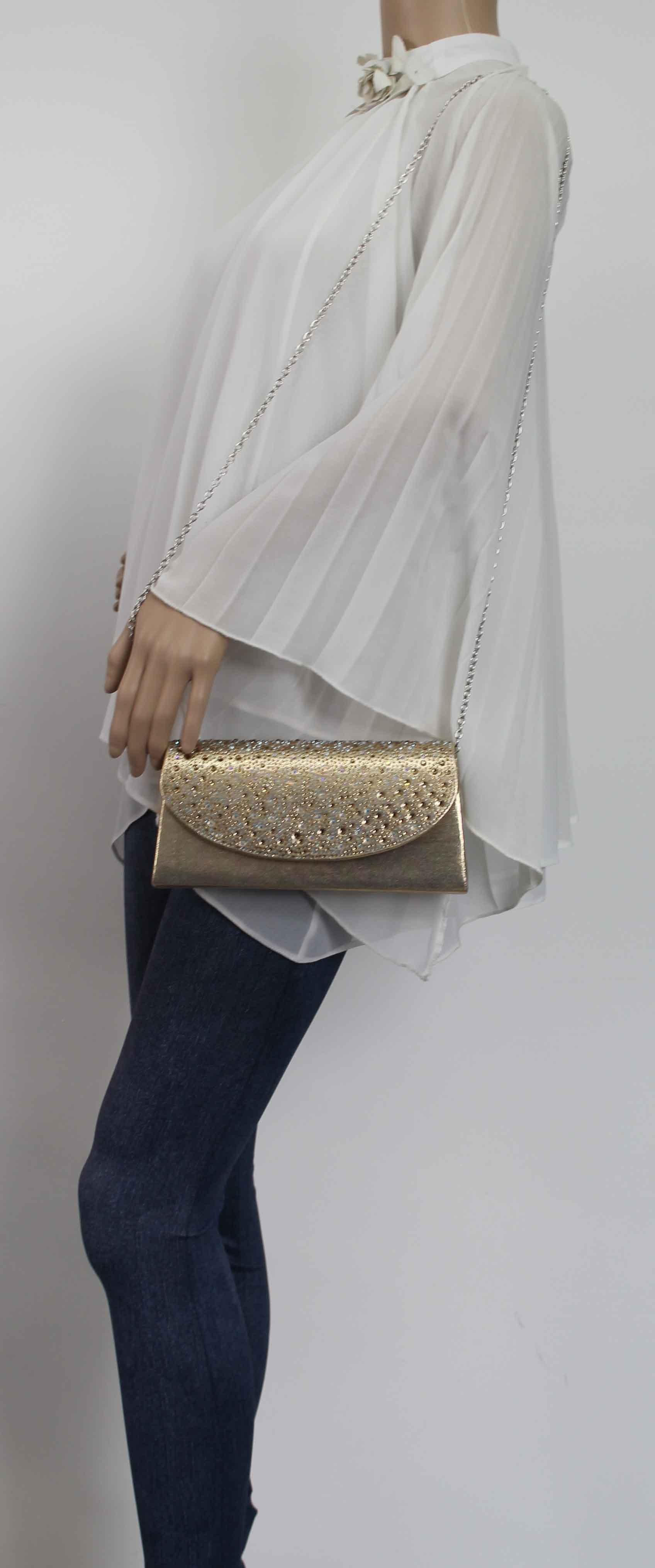 SWANKYSWANS Rita Diamante Clutch Bag Gold Cute Cheap Clutch Bag For Weddings School and Work