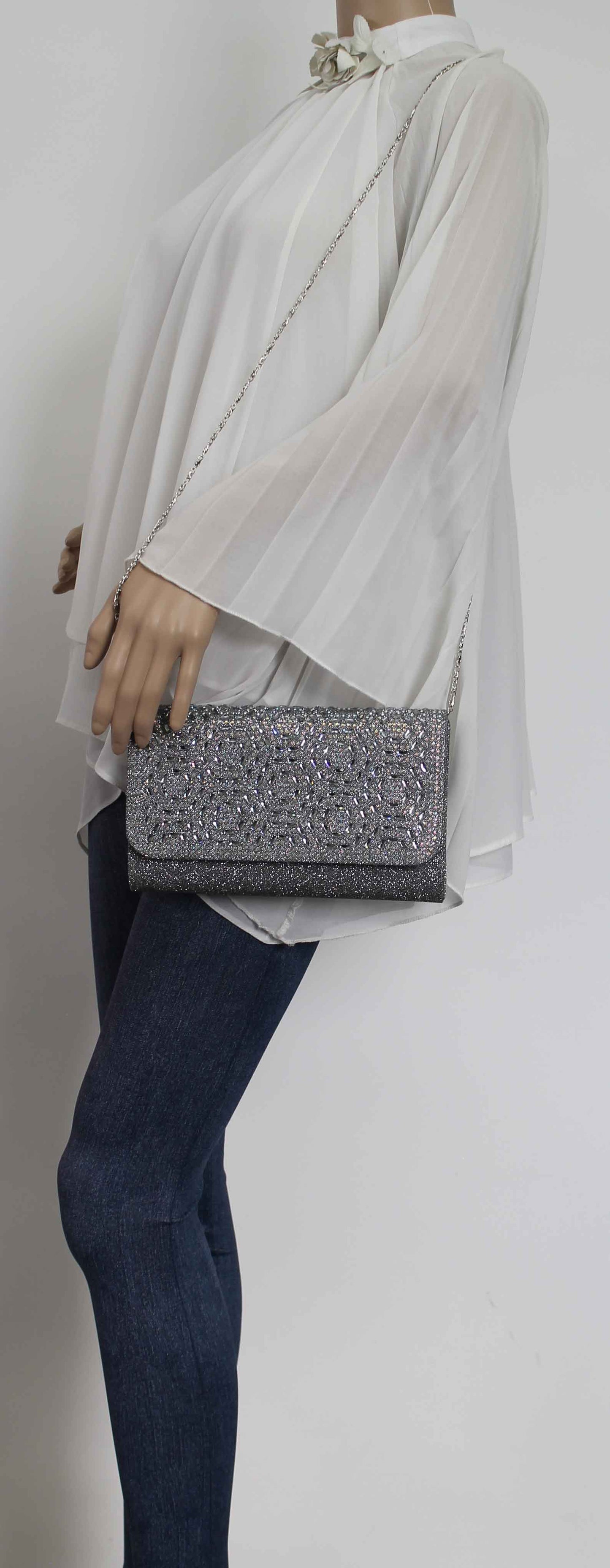 SWANKYSWANS Sophie Diamante Clutch Bag Grey Cute Cheap Clutch Bag For Weddings School and Work