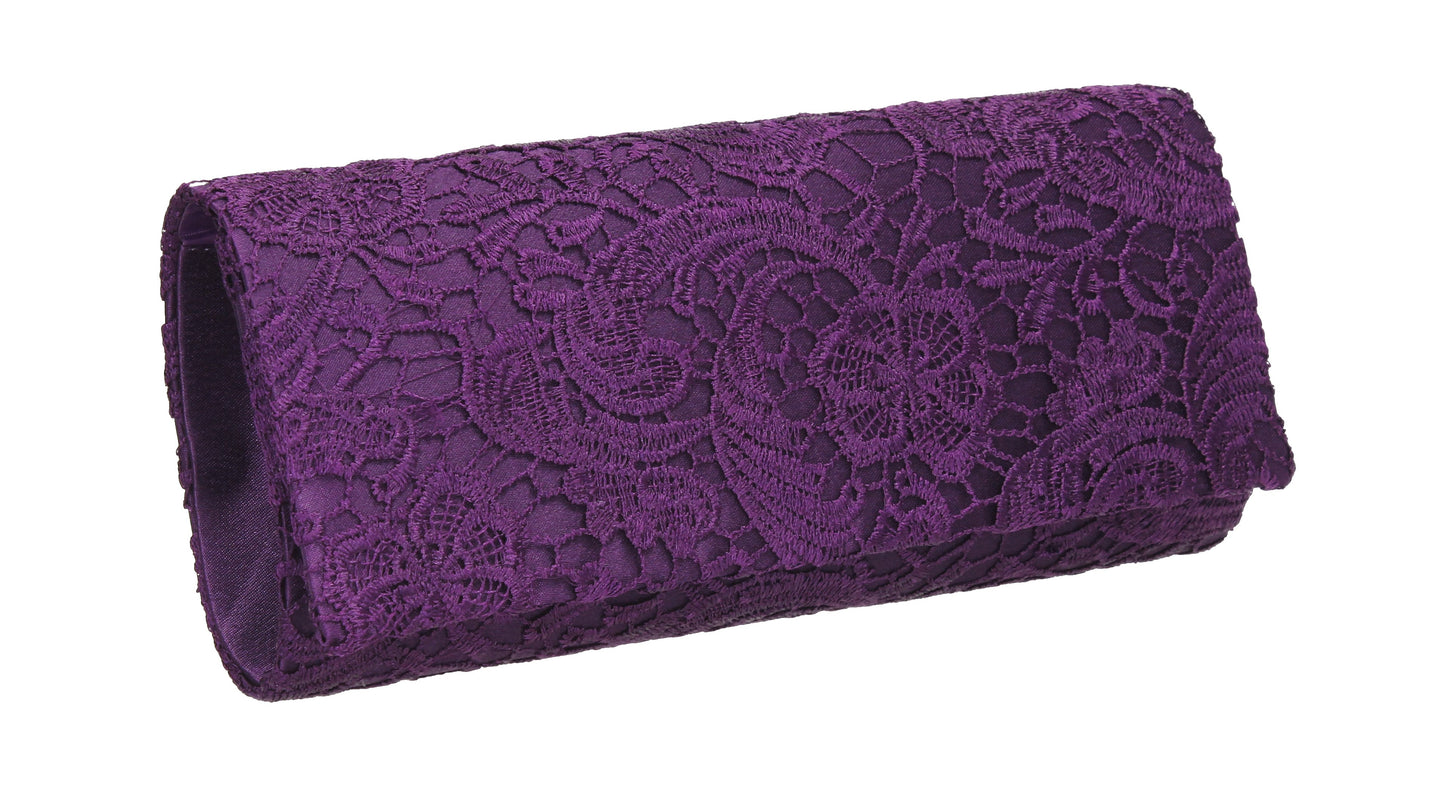 SWANKYSWANS Rachel Lace Clutch Bag Purple Cute Cheap Clutch Bag For Weddings School and Work