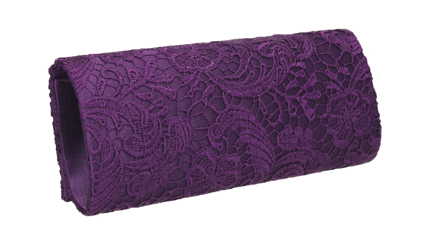 SWANKYSWANS Rachel Lace Clutch Bag Purple Cute Cheap Clutch Bag For Weddings School and Work