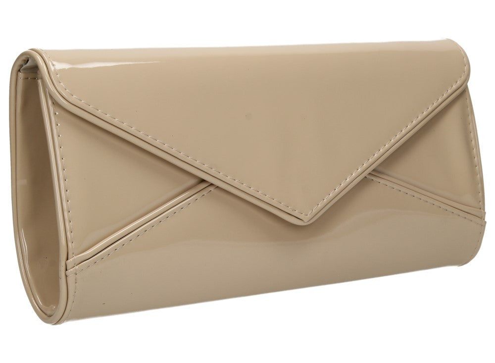 SWANKYSWANS Perry Patent Clutch Bag - Beige Cute Cheap Clutch Bag For Weddings School and Work