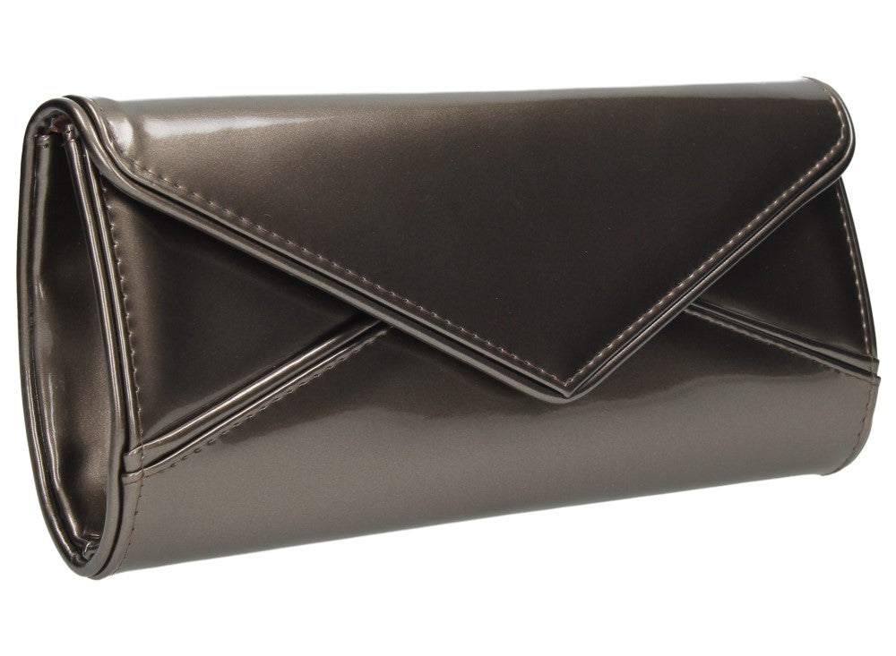 SWANKYSWANS Perry Patent Clutch Bag - Pewter Cute Cheap Clutch Bag For Weddings School and Work