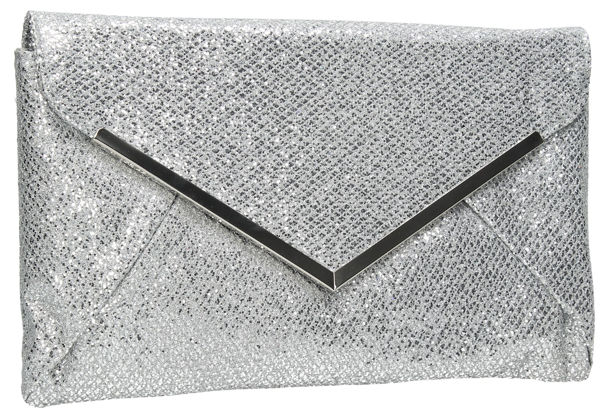 SWANKYSWANS Iris Glitter Clutch Bag Silver Cute Cheap Clutch Bag For Weddings School and Work