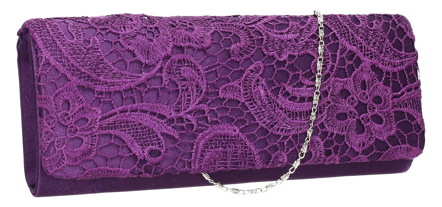 SWANKYSWANS Kelly Lace Clutch Bag Purple Cute Cheap Clutch Bag For Weddings School and Work