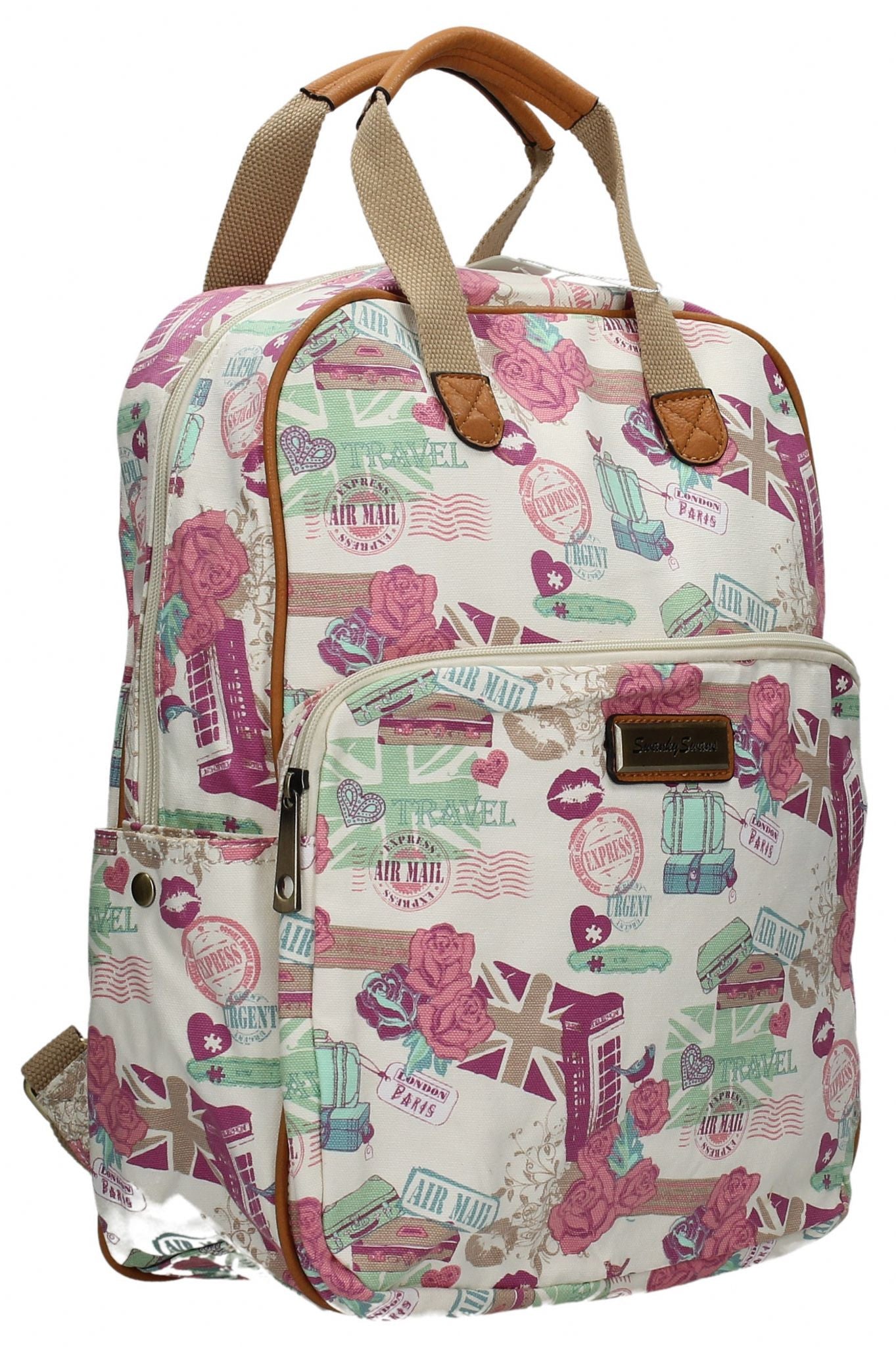 Swanky Swans Kensington London Travel Backpack with Matching Ipad / Tablet Case - BeigeBeautiful cheap school backpack bag