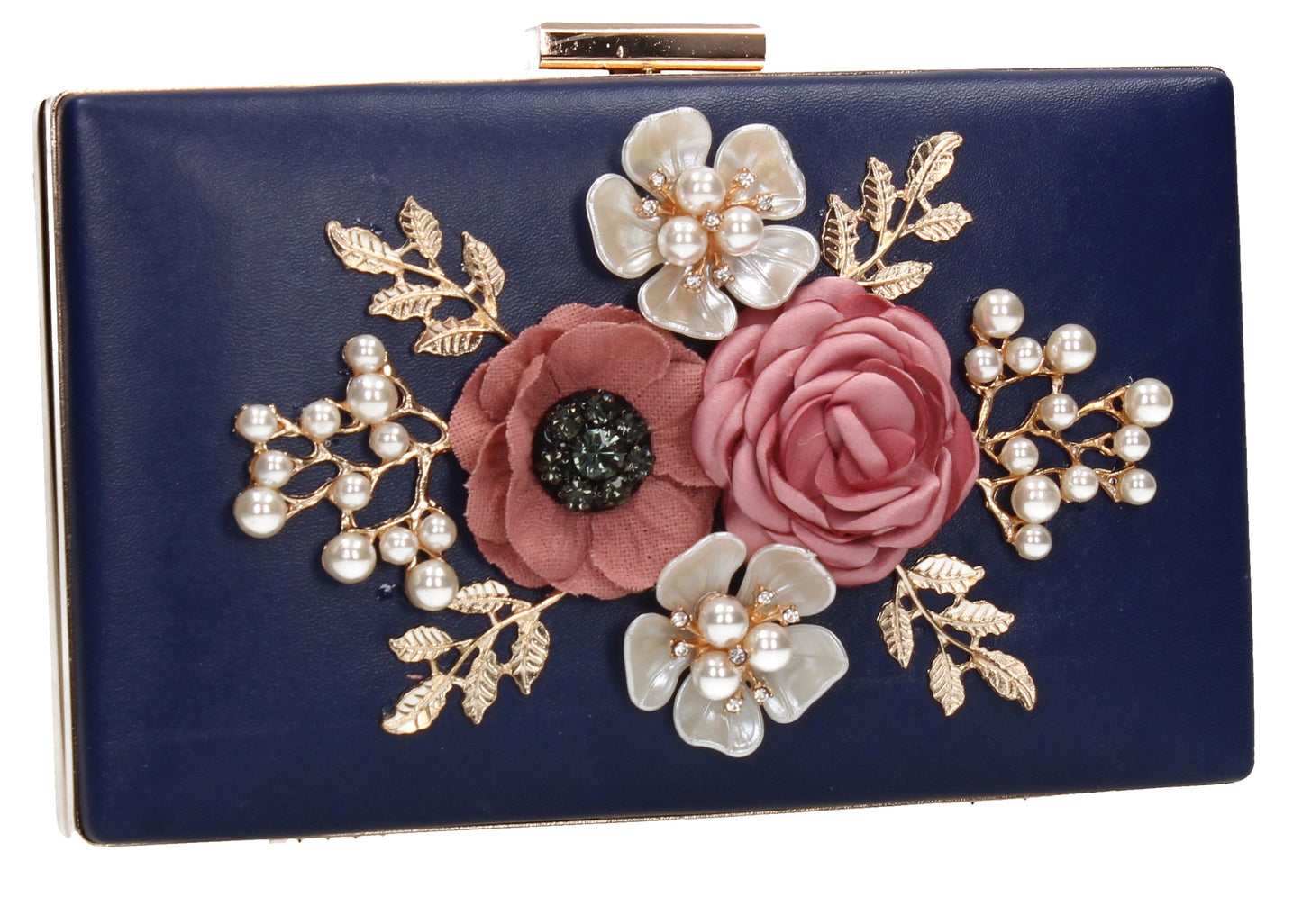 SWANKYSWANS Valery Floral Detail Clutch Bag Navy Cute Cheap Clutch Bag For Weddings School and Work