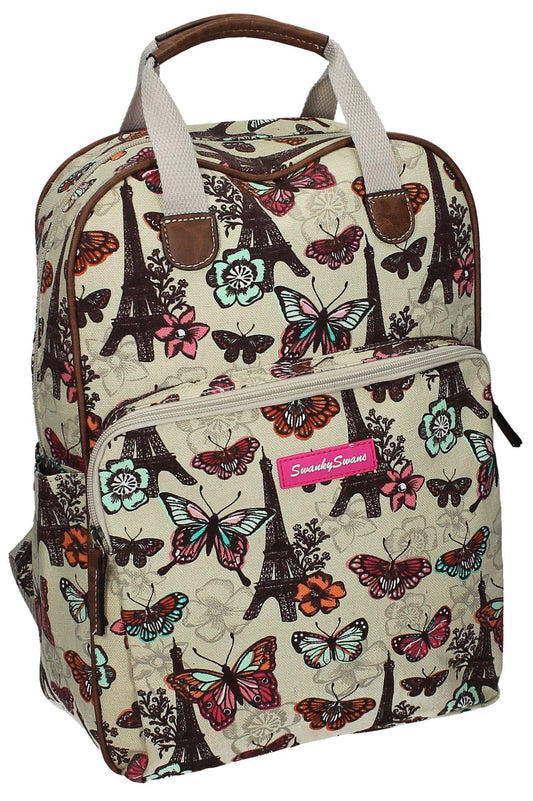 Swanky Swans Noel Paris Butterfly Floral Backpack with Tablet Case - WhiteBeautiful cheap school backpack bag