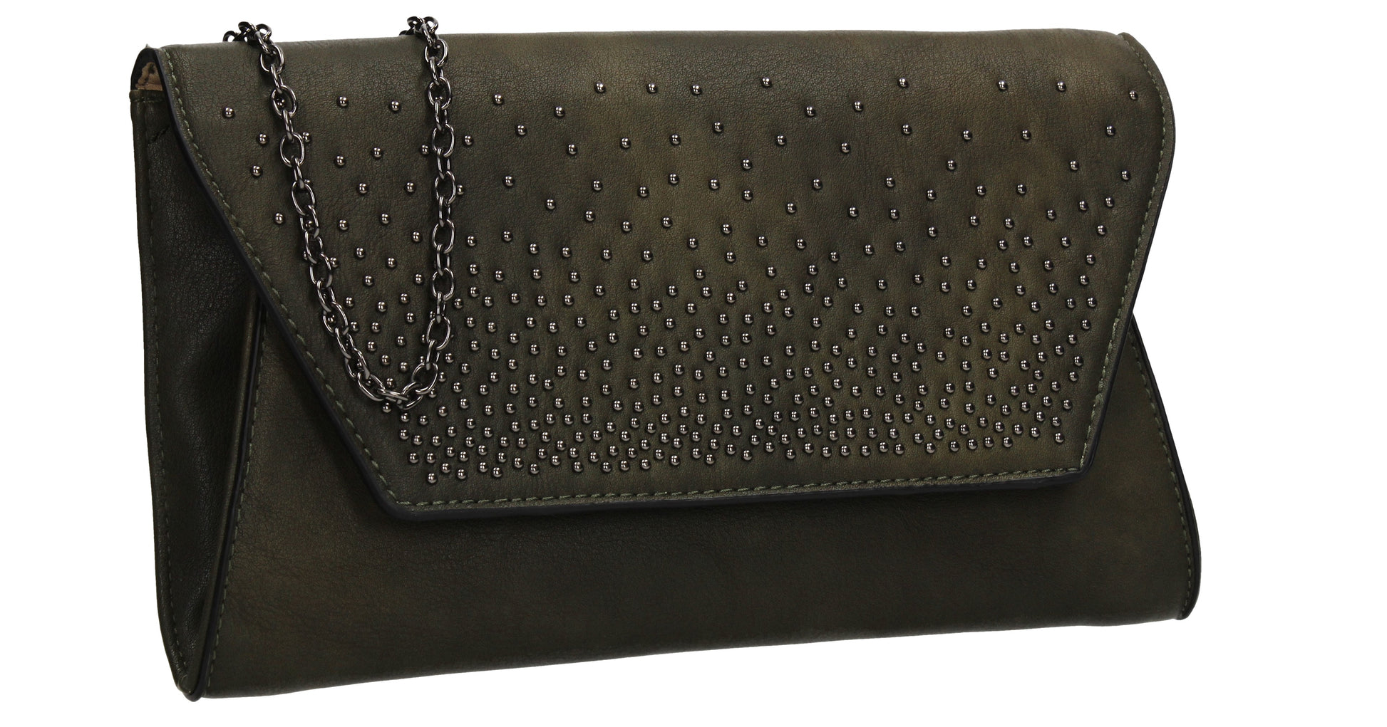 SWANKYSWANS Paige Diamante Stud Clutch Bag Olive Cute Cheap Clutch Bag For Weddings School and Work