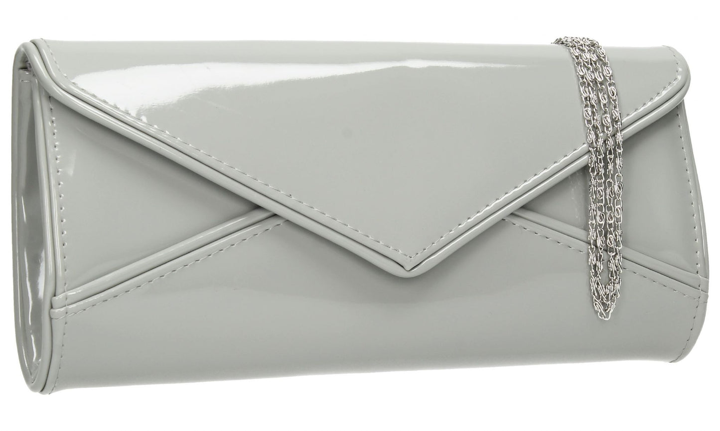 SWANKYSWANS Perry Patent Clutch Bag - Grey Cute Cheap Clutch Bag For Weddings School and Work