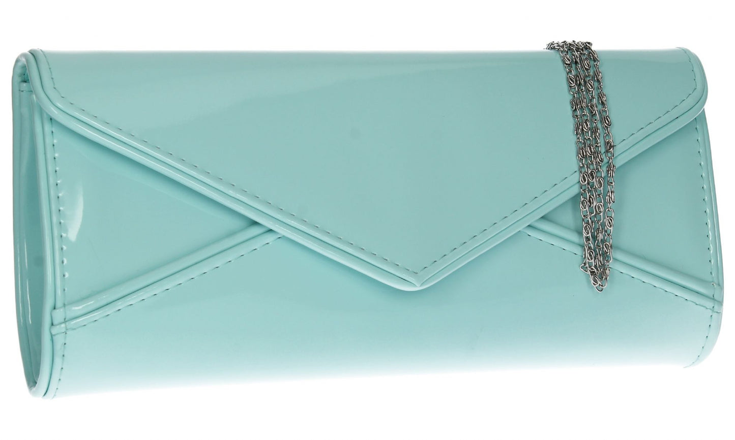 SWANKYSWANS Perry Patent Clutch Bag - Mint Blue Cute Cheap Clutch Bag For Weddings School and Work