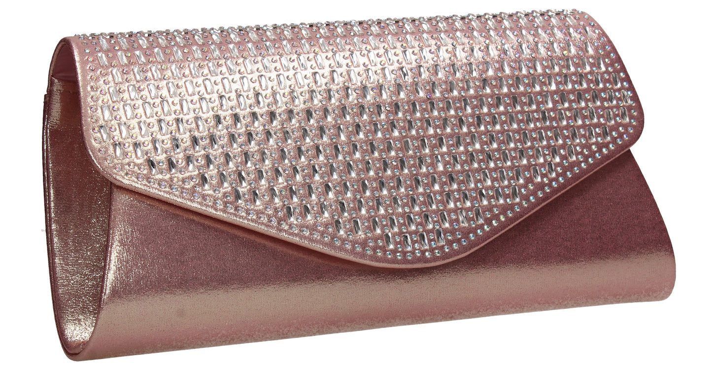 SWANKYSWANS Sally Diamante Clutch Bag Pink Cute Cheap Clutch Bag For Weddings School and Work