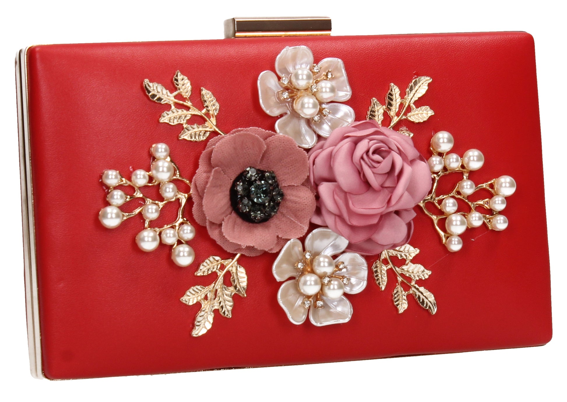 SWANKYSWANS Valery Floral Detail Clutch Bag Red Cute Cheap Clutch Bag For Weddings School and Work