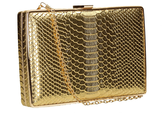 SWANKYSWANS Sandy Snakeskin Box Clutch Gold Cute Cheap Clutch Bag For Weddings School and Work