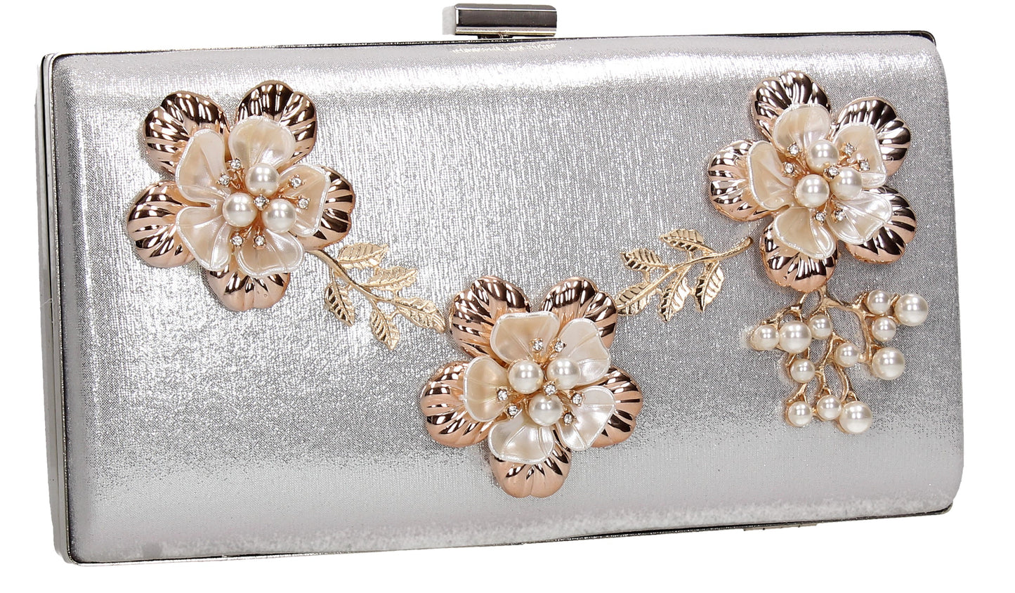 SWANKYSWANS Payton Floral Detail Clutch Bag Silver Cute Cheap Clutch Bag For Weddings School and Work