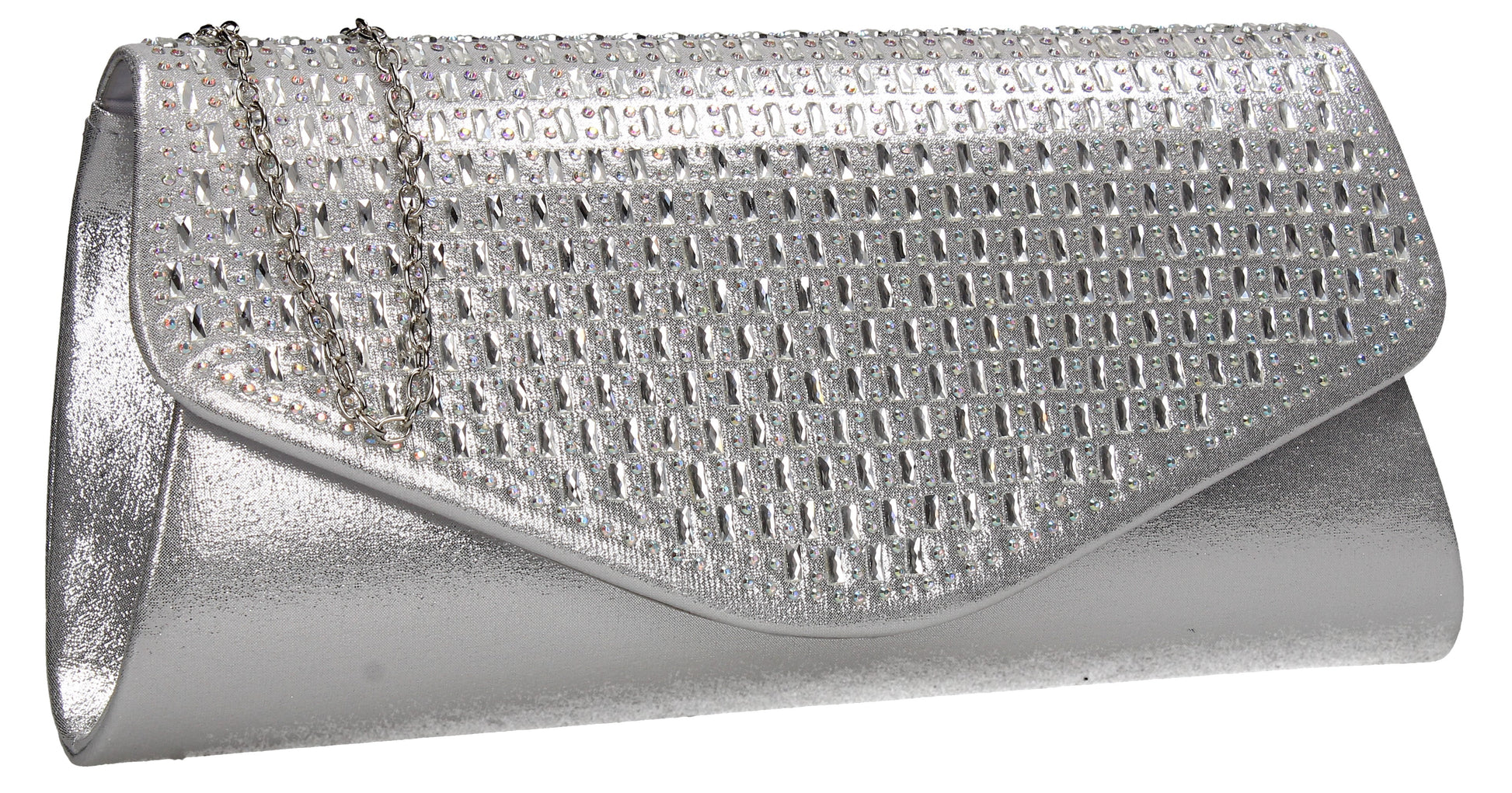 SWANKYSWANS Sally Diamante Clutch Bag Silver Cute Cheap Clutch Bag For Weddings School and Work