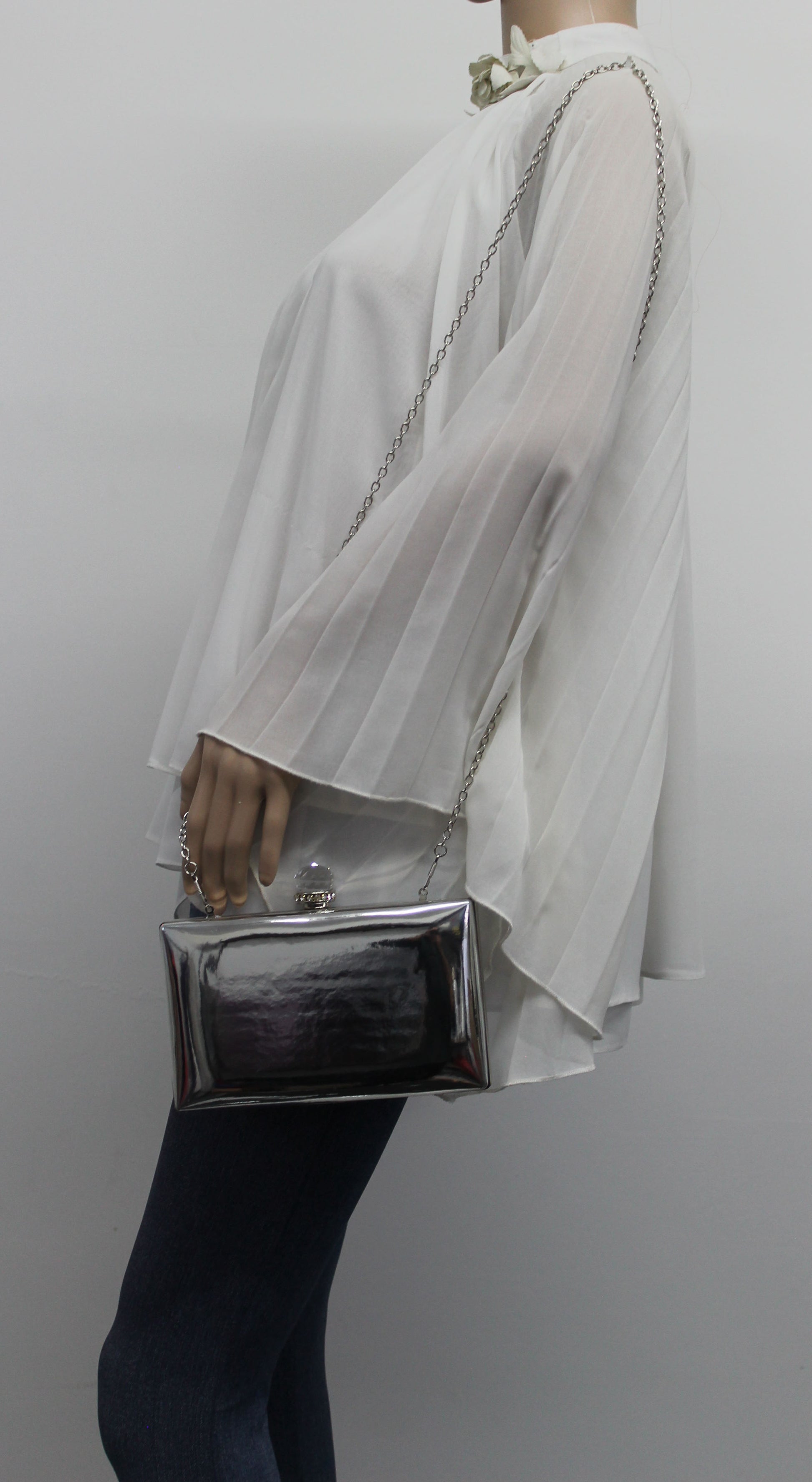 SWANKYSWANS Emilia Patent Clutch Bag Silver Cute Cheap Clutch Bag For Weddings School and Work