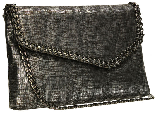 SWANKYSWANS Stella Clutch Bag Black/Silver Cute Cheap Clutch Bag For Weddings School and Work